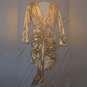 Elegant Gold Ruched Dress